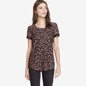 Express Black/Tan Lace Overlay Tee